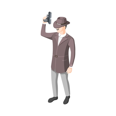 Classic detective isometric composition with secret agents investigators police inspector icons vector illustration