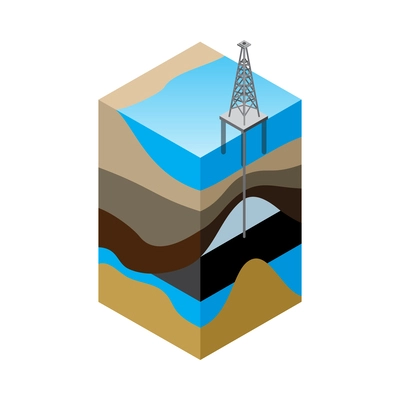 Earth exploration isometric composition with isolated image of soil layers structure on blank background vector illustration