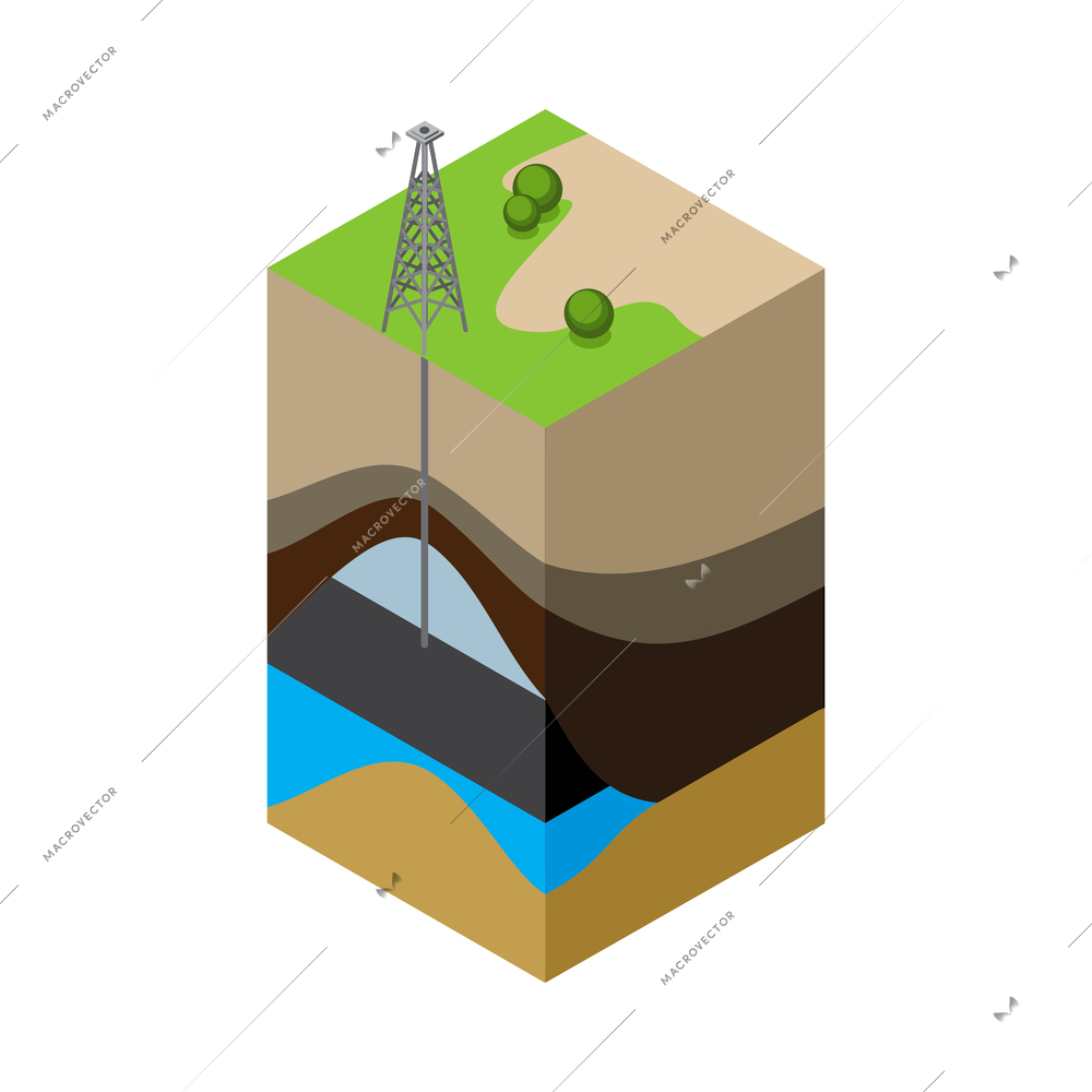 Earth exploration isometric composition with isolated image of soil layers structure on blank background vector illustration