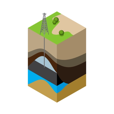 Earth exploration isometric composition with isolated image of soil layers structure on blank background vector illustration