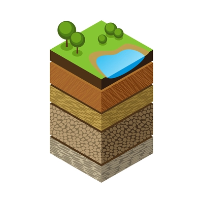 Earth exploration isometric composition with isolated image of soil layers structure on blank background vector illustration