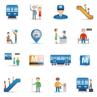 Subway metro underground public transport icons set isolated vector illustration