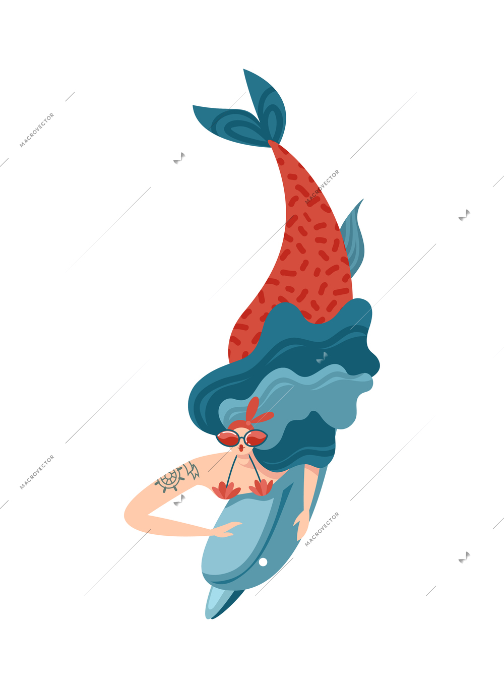 Mermaids character composition with isolated doodle style funny marine fairy character vector illustration