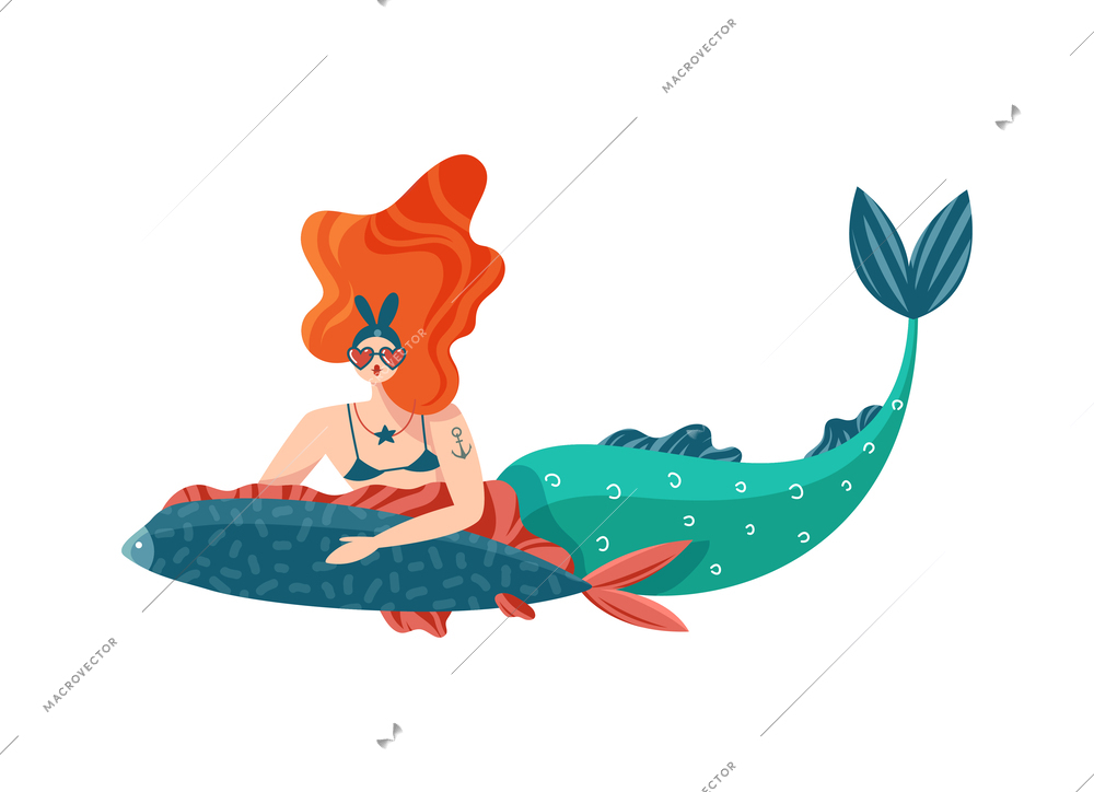 Mermaids character composition with isolated doodle style funny marine fairy character vector illustration