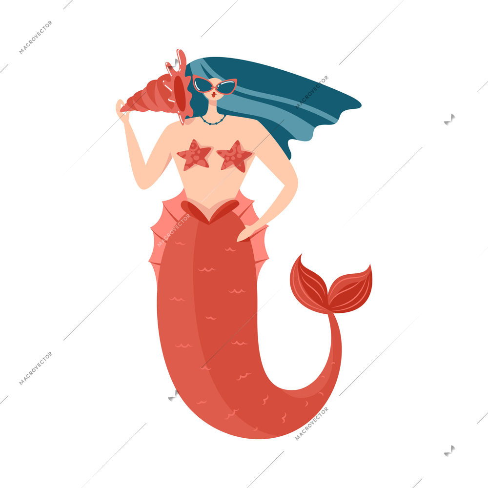 Mermaids character composition with isolated doodle style funny marine fairy character vector illustration