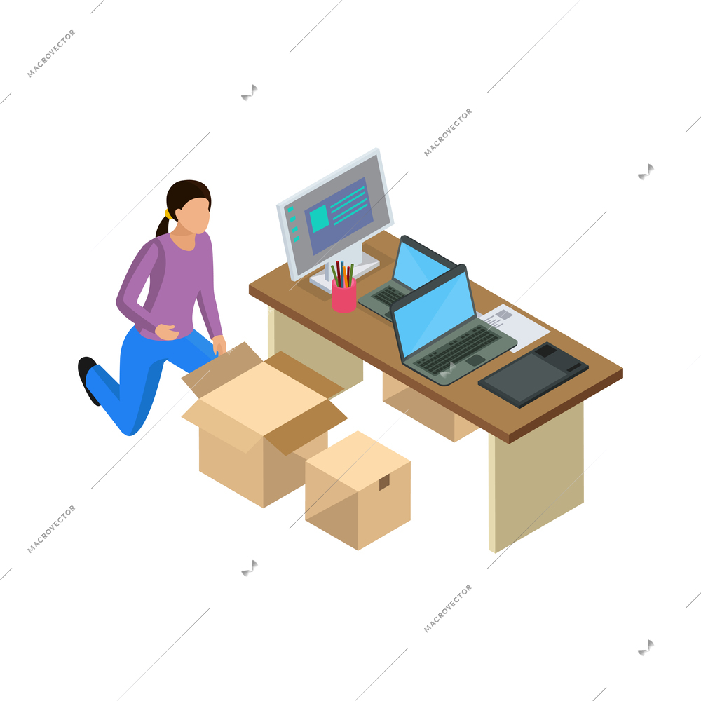 Sharing economy isometric composition of human character with personal items on blank background vector illustration