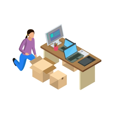 Sharing economy isometric composition of human character with personal items on blank background vector illustration