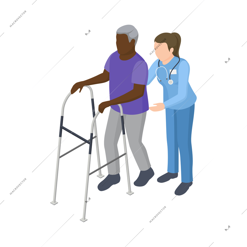 Physiotherapy rehabilitation clinic isometric composition with treatment recovery icons human characters vector illustration