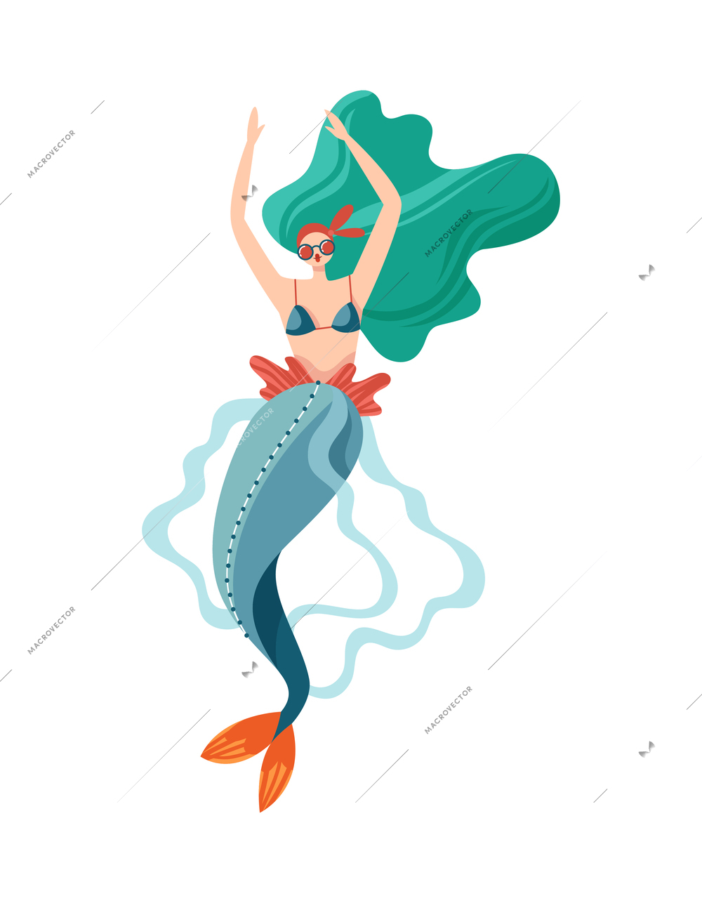 Mermaids character composition with isolated doodle style funny marine fairy character vector illustration
