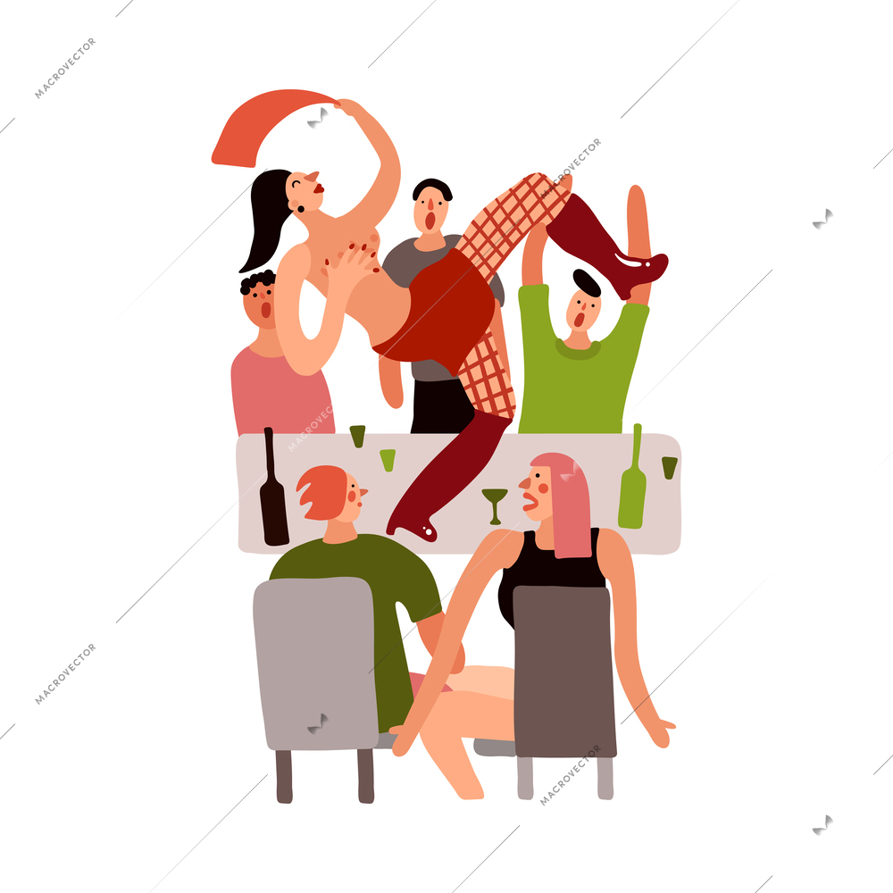 Club party composition with isolated cartoon style view of festive people having good time on blank background vector illustration