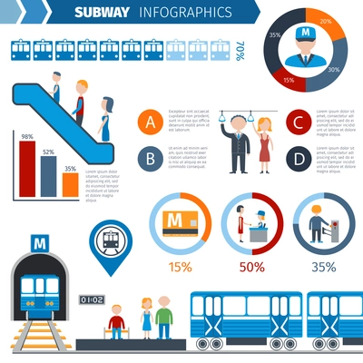 Subway infographics set with underground public transport symbols and charts vector illustration