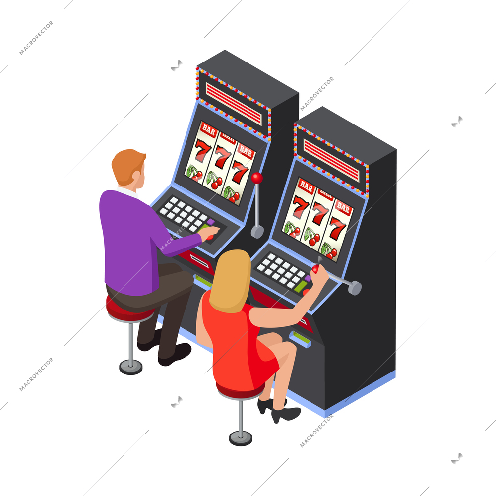 Isometric casino composition with isolated human characters of gambling players on blank background vector illustration