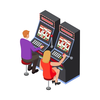 Isometric casino composition with isolated human characters of gambling players on blank background vector illustration