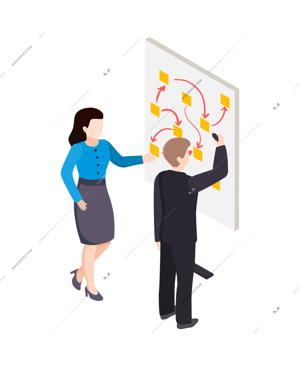 Business coaching isometric composition with human characters mentoring and training icons vector illustration