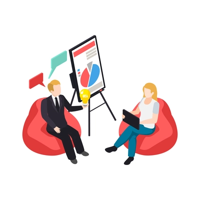 Business coaching isometric composition with human characters mentoring and training icons vector illustration