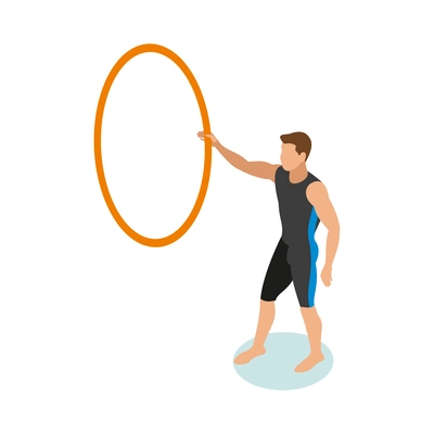 Sea circus isometric composition with isolated human character of tamer in swimming suit vector illustration