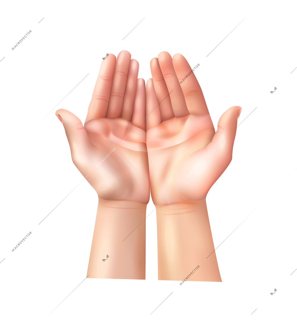 Realistic hands composition with isolated human hand icons on transparent background vector illustration