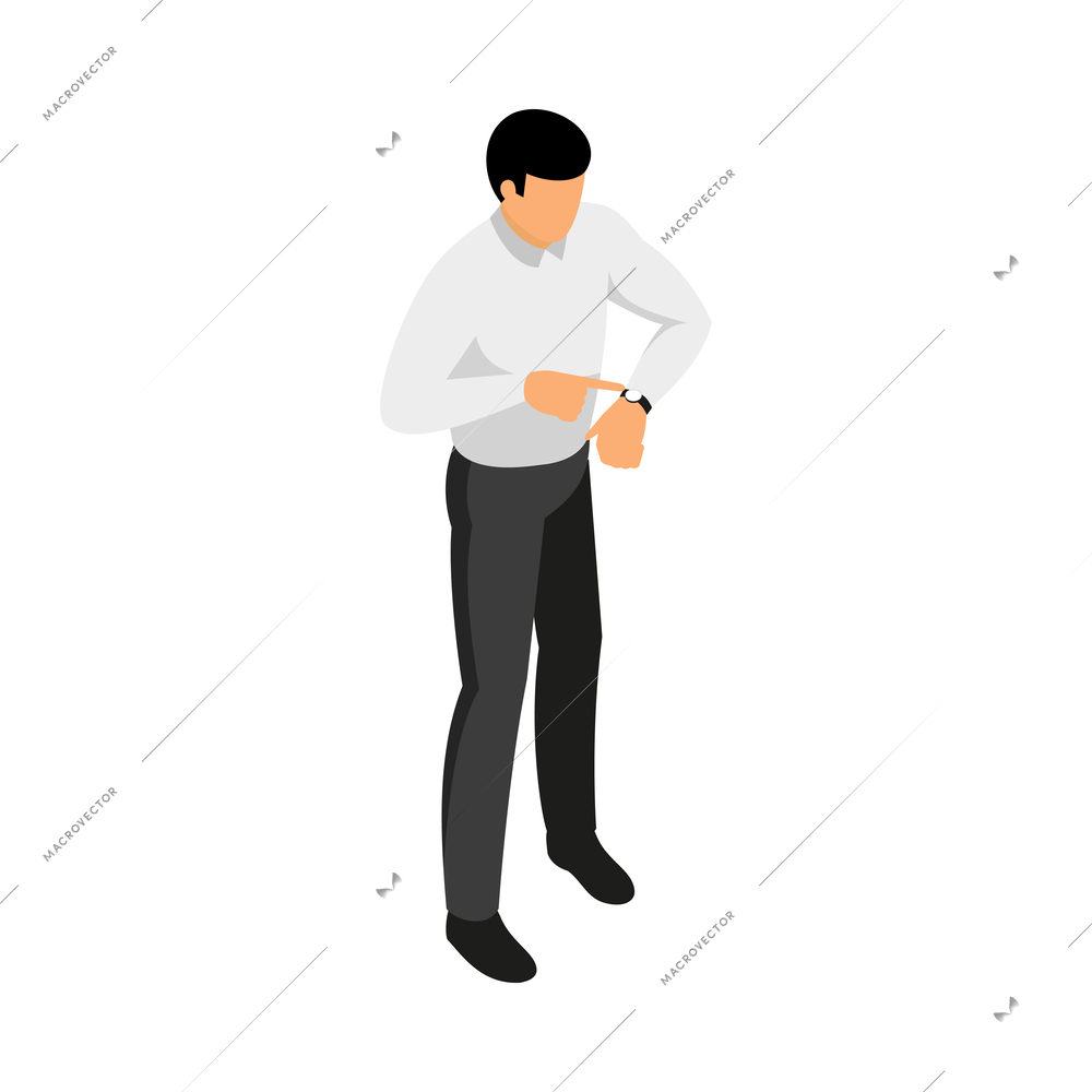 Isometric deadline composition with isolated human character of business person on blank background vector illustration