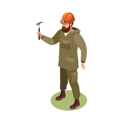 Earth exploration isometric composition with human character of geologist at work on blank background vector illustration