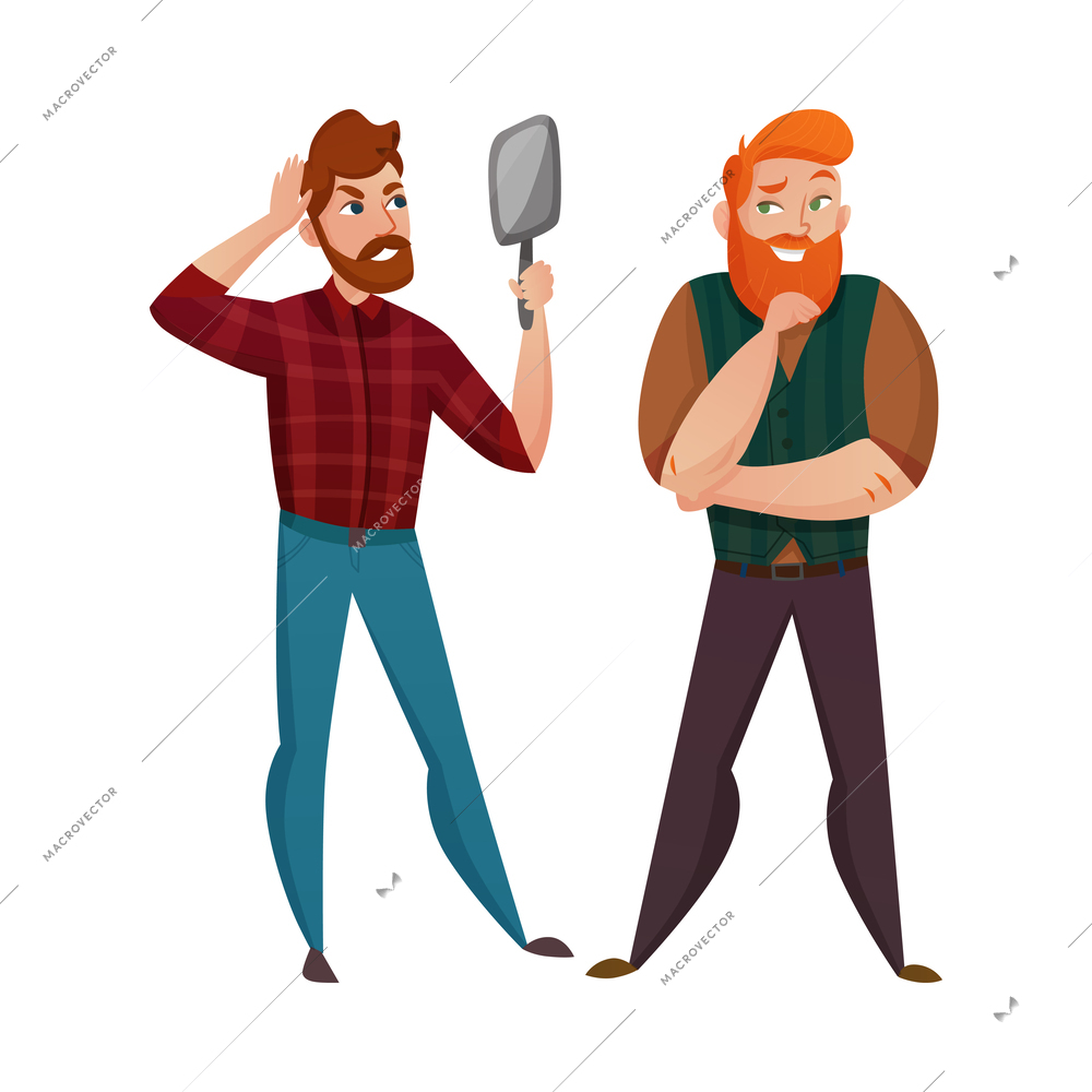 Barbershop cartoon composition with doodle human characters of hipster clients on blank background vector illustration