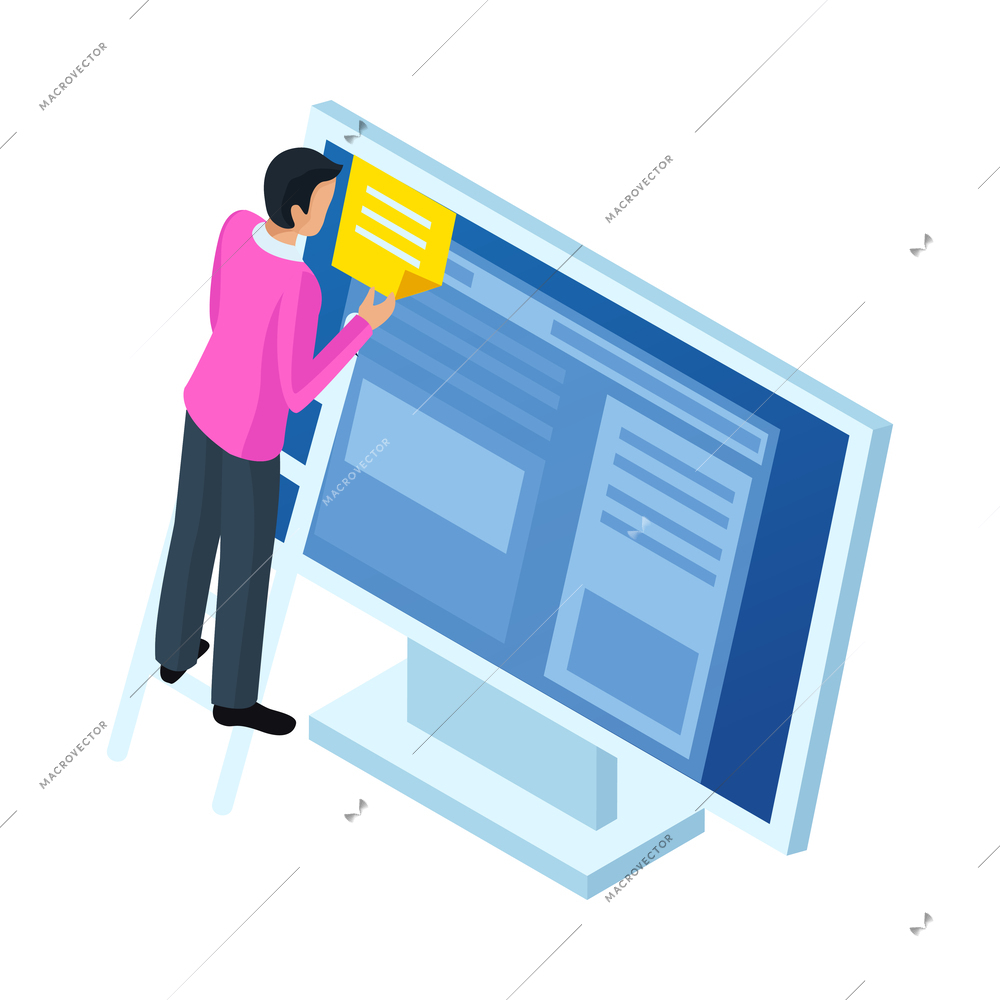 People and interfaces isometric composition with smart electronics icons and human character vector illustration