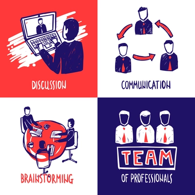 Teamwork design concept set with discussion communication brainstorming sketch icons isolated vector illustration