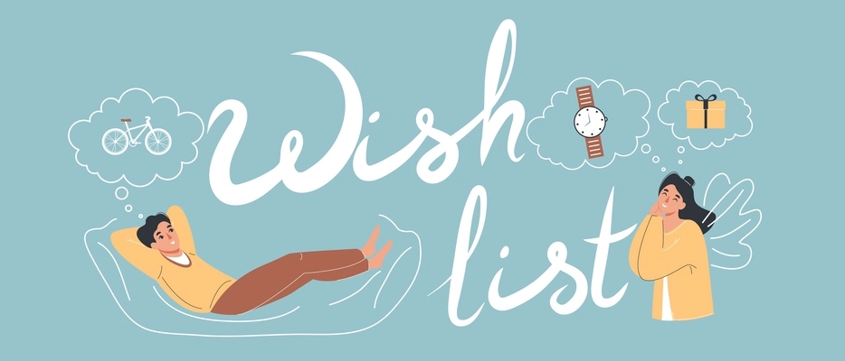 Wish list concept with dream text symbols flat vector illustration