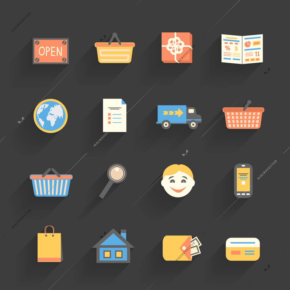 Cartoon flat icons set for online store isolated vector illustration