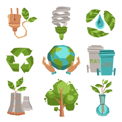 Ecology recycling and environment icons set flat isolated vector illustration