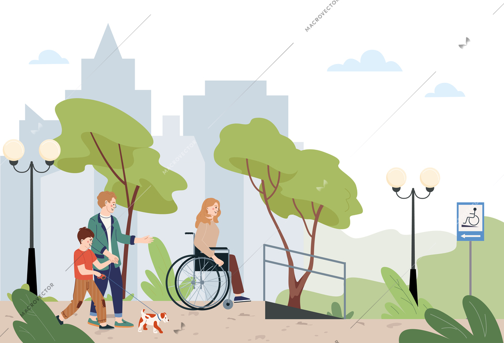 Accessible environment background with park infrastructure symbols flat vector illustration