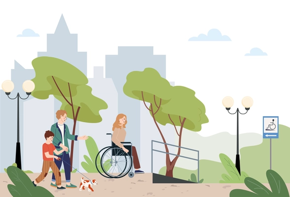 Accessible environment background with park infrastructure symbols flat vector illustration