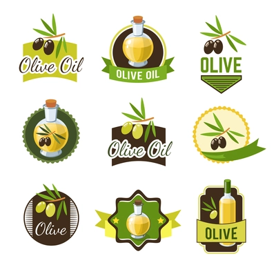 Premium quality natural olive oil badges set isolated vector illustration