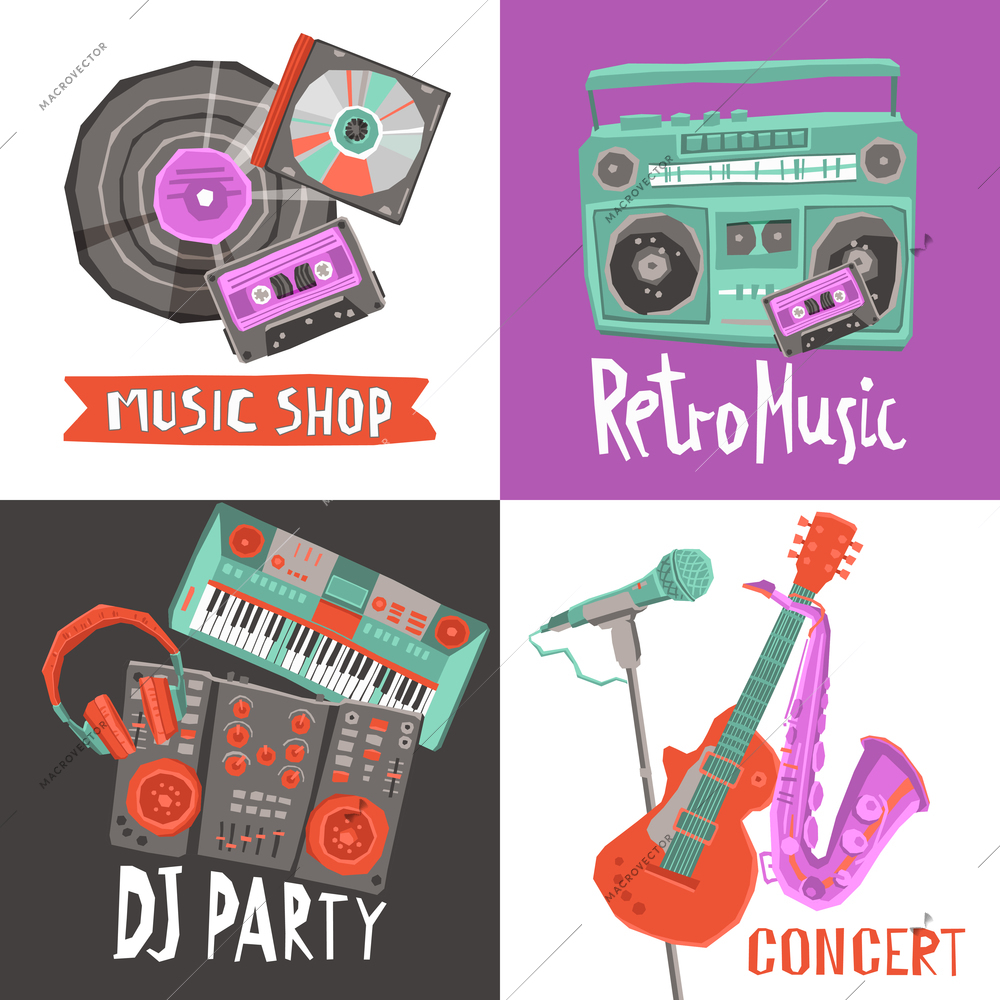 Music design concept set with musical instruments flat icons isolated vector illustration