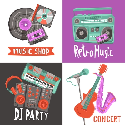 Music design concept set with musical instruments flat icons isolated vector illustration