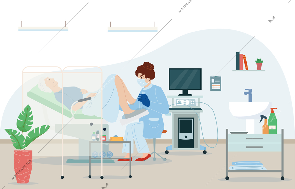 Medical checkup concept with gynecologist symbols flat  vector illustration