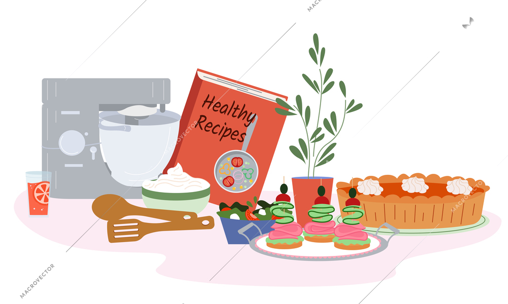 Self care composition with cooking hobby symbols flat isolated vector illustration