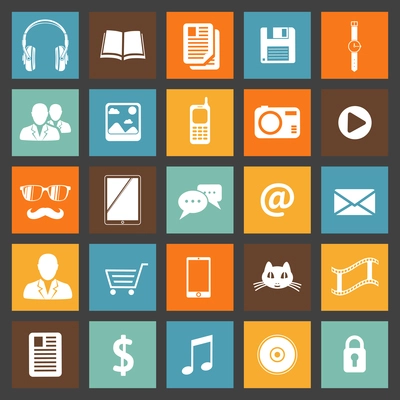 Flat media devices and services icons set for web isolated vector illustration