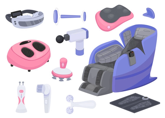 Massage tools set with equipment symbols flat isolated vector illustration