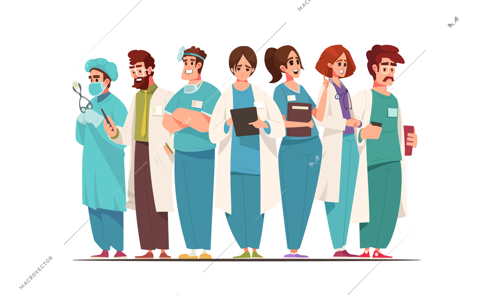 Doctor team cartoon concept with male and female medical professionals vector illustration