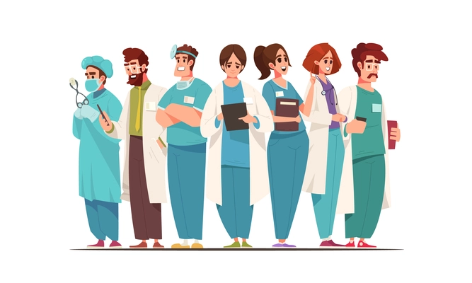 Doctor team cartoon concept with male and female medical professionals vector illustration