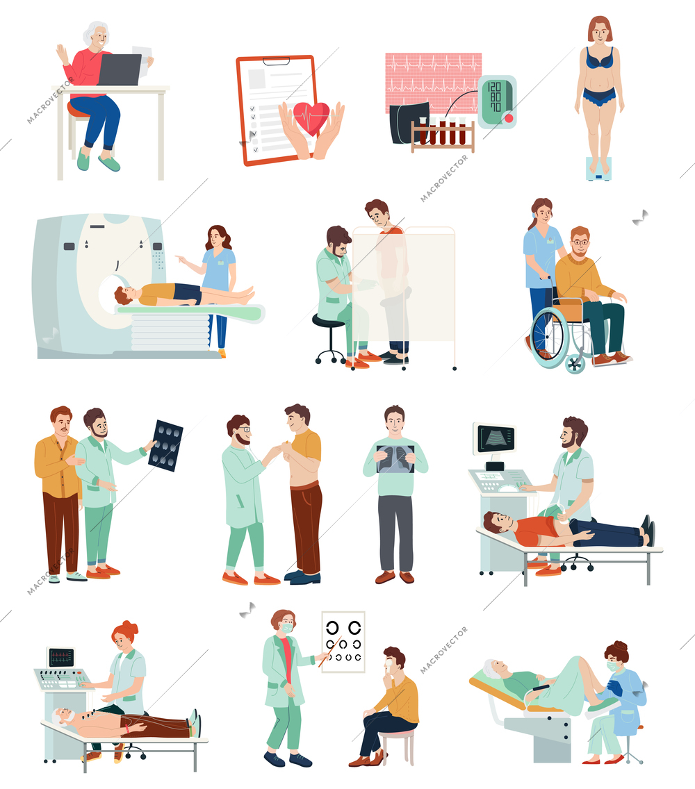 Medical checkup set with healthcare symbols flat isolated vector illustration
