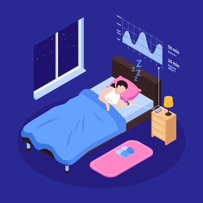Healthy sleep night concept with good dream symbols isometric vector illustration