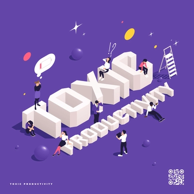 Productivity improvement boosting isometric composition with 3d text surrounded by characters of distracted coworkers thought bubbles vector illustration