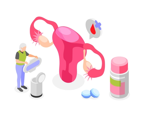 Menopause symptoms isometric composition with woman stops menstruating vector illustration