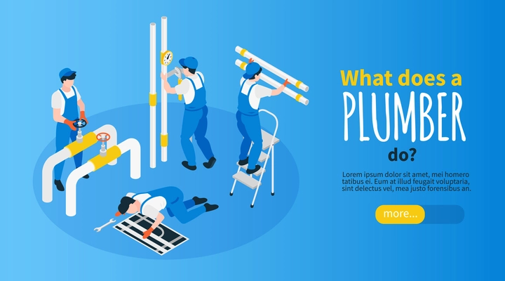 Plumber horizontal banner with career and job symbols isometric vector illustration