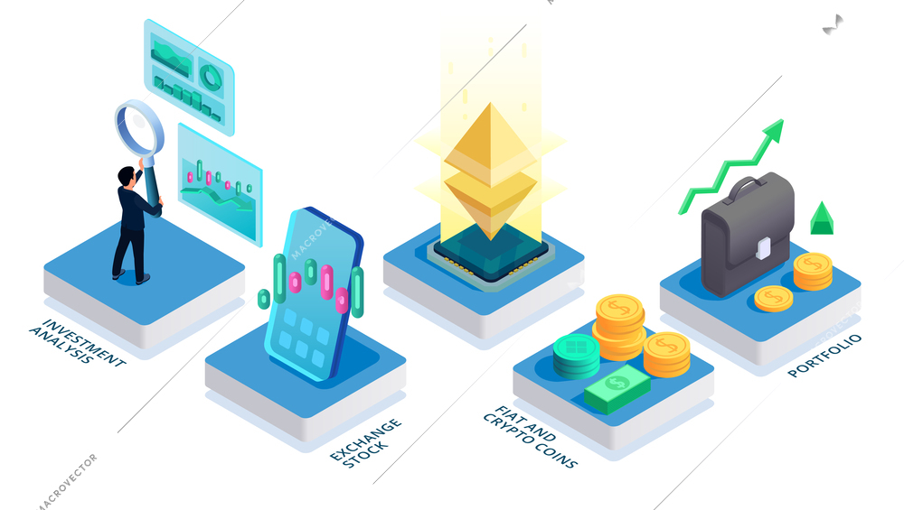 Business investment isometric concept with financial management symbols vector illustration