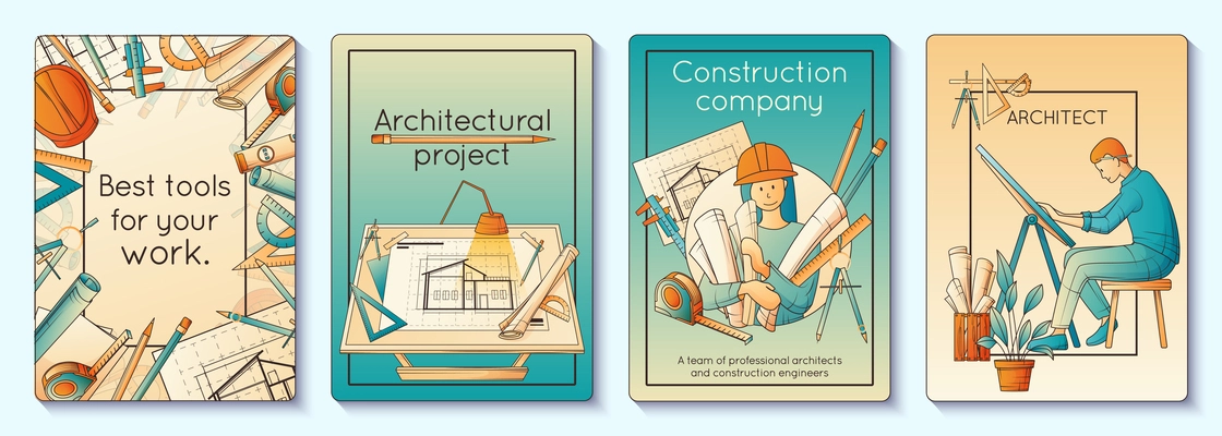 Architects architectural projects construction company vertical posters set in flat style isolated vector illustration