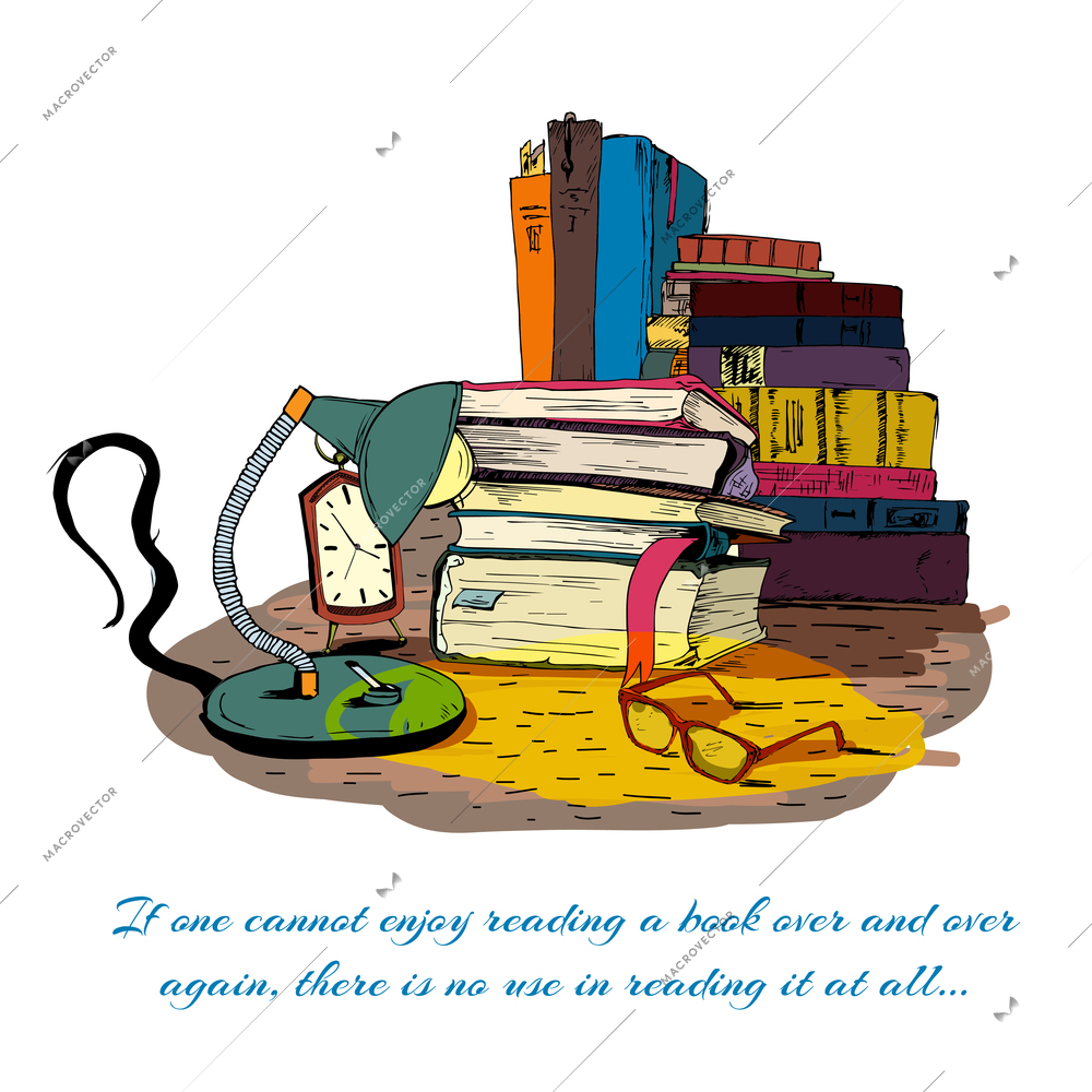 Books reading still life with book stacks isolated vector illustration