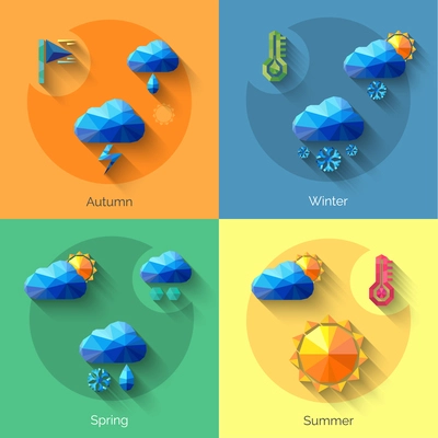 Seasons weather forecast design concept set with polygonal icons isolated vector illustration