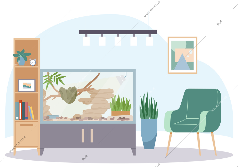 Exotic pets composition with terrarium and snake flat vector illustration